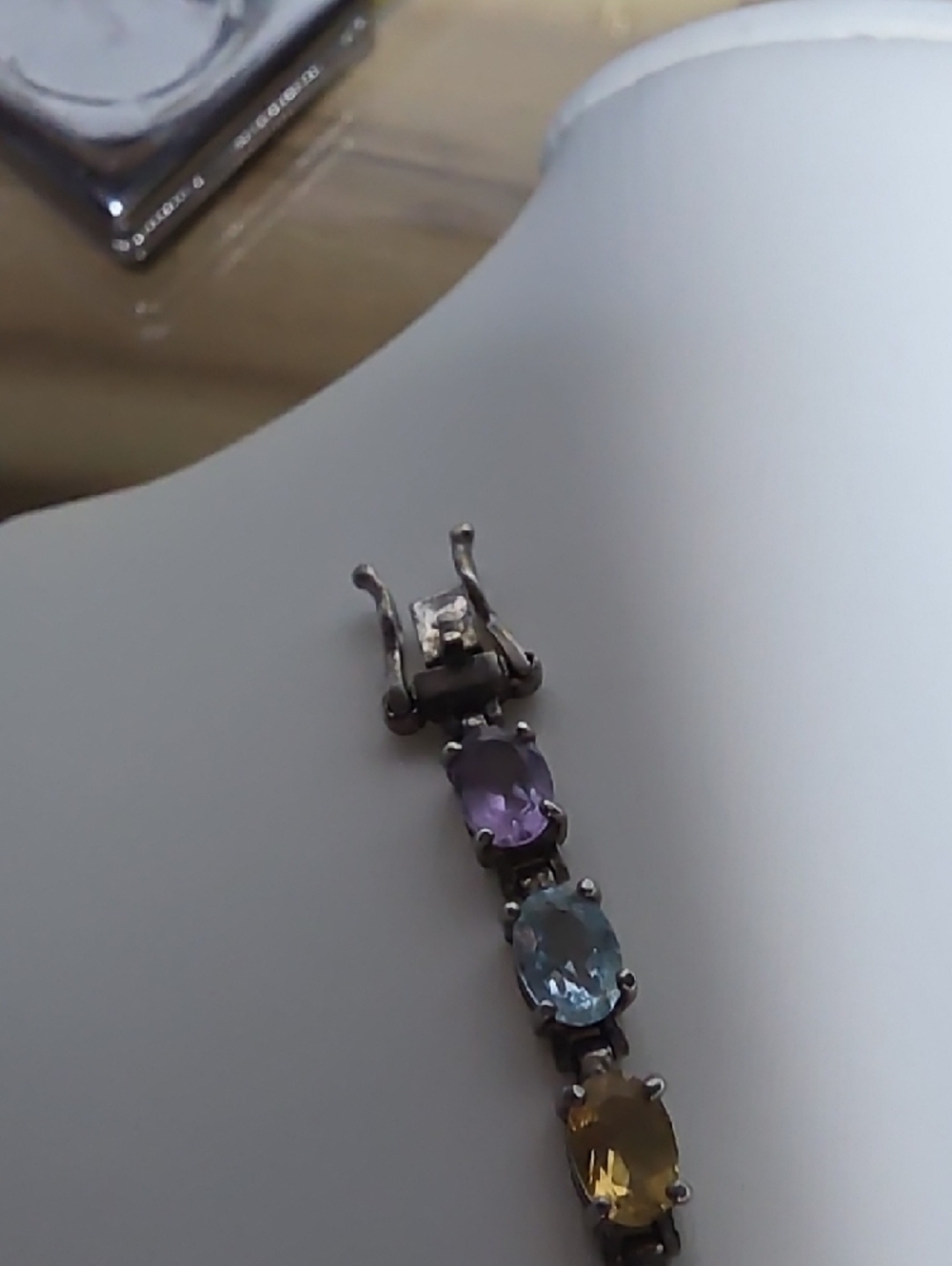 Estate Multi-Color Gemstone Tennis Bracelet - Women Jewelry - Picture 7 of 8